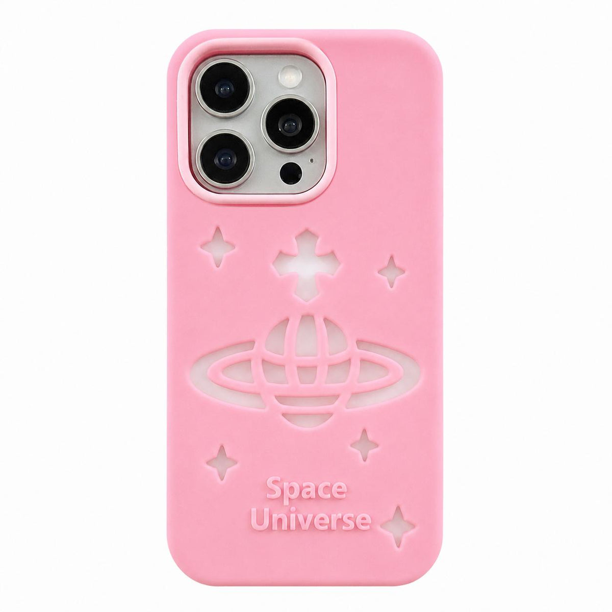 For iPhone 16 Pro Spacecraft Embossed Design Silicone Phone Case - Pink - EDA009991106A