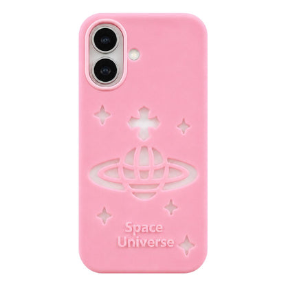 For iPhone 16 Spacecraft Embossed Design Silicone Phone Case - Pink - EDA009991108A