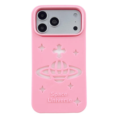 For iPhone 17 Pro Spacecraft Embossed Design Silicone Phone Case - Pink - EDA009991110A
