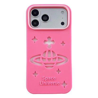 For iPhone 17 Pro Spacecraft Embossed Design Silicone Phone Case - Rose Red - EDA009991110B