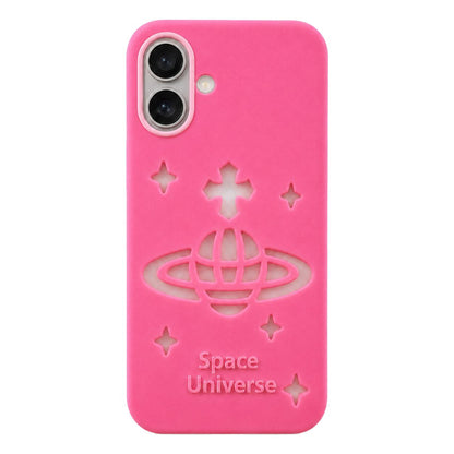 For iPhone 17 Spacecraft Embossed Design Silicone Phone Case - Rose Red - EDA009991111B