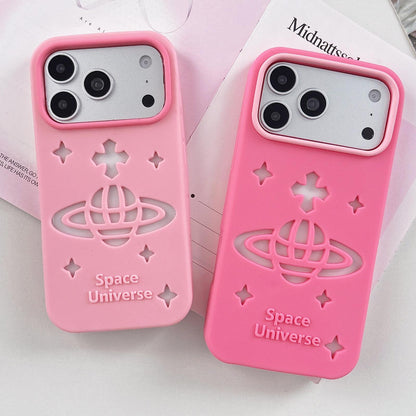 For iPhone 17 Spacecraft Embossed Design Silicone Phone Case - Pink - EDA009991111A