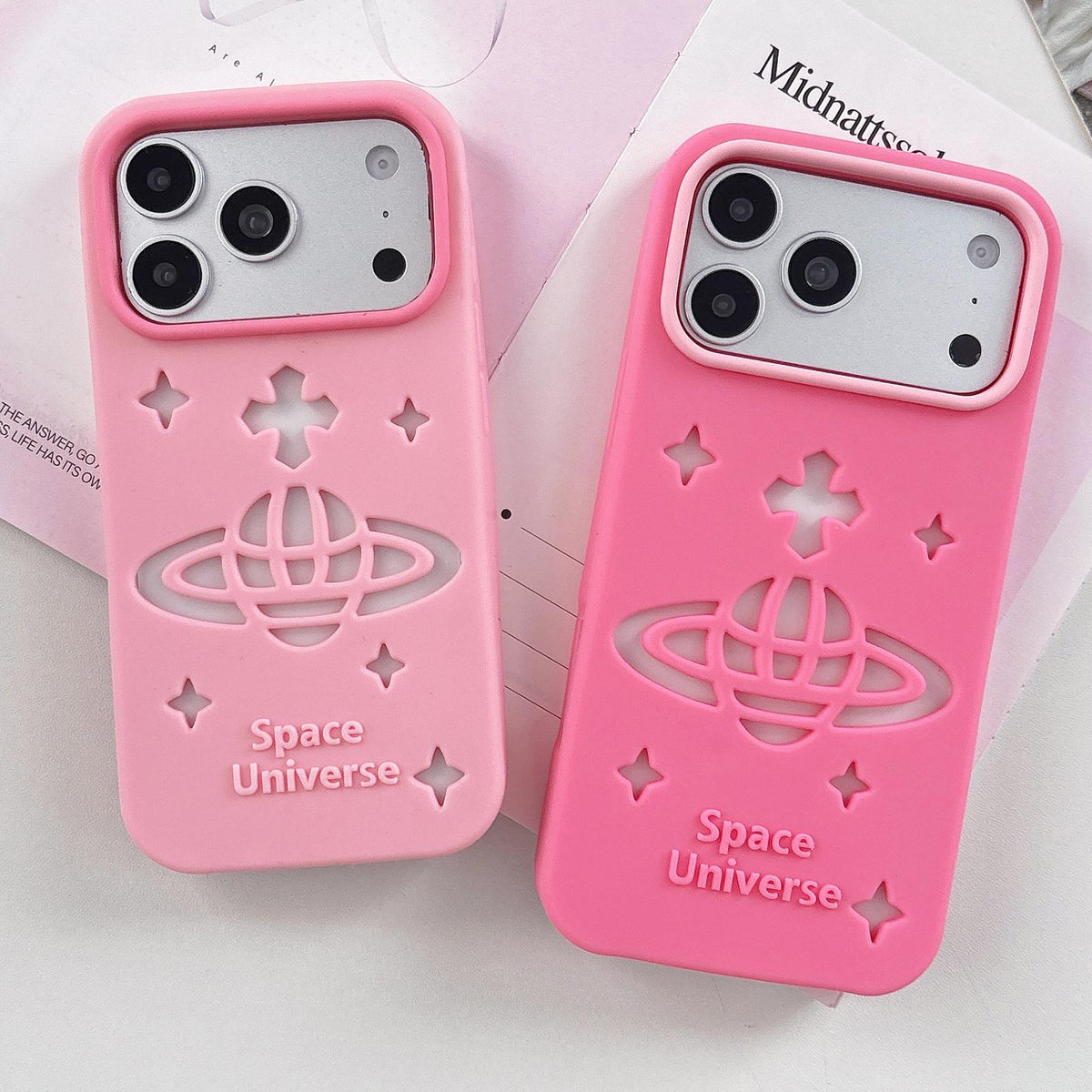 For iPhone 16 Plus Spacecraft Embossed Design Silicone Phone Case - Pink - EDA009991107A