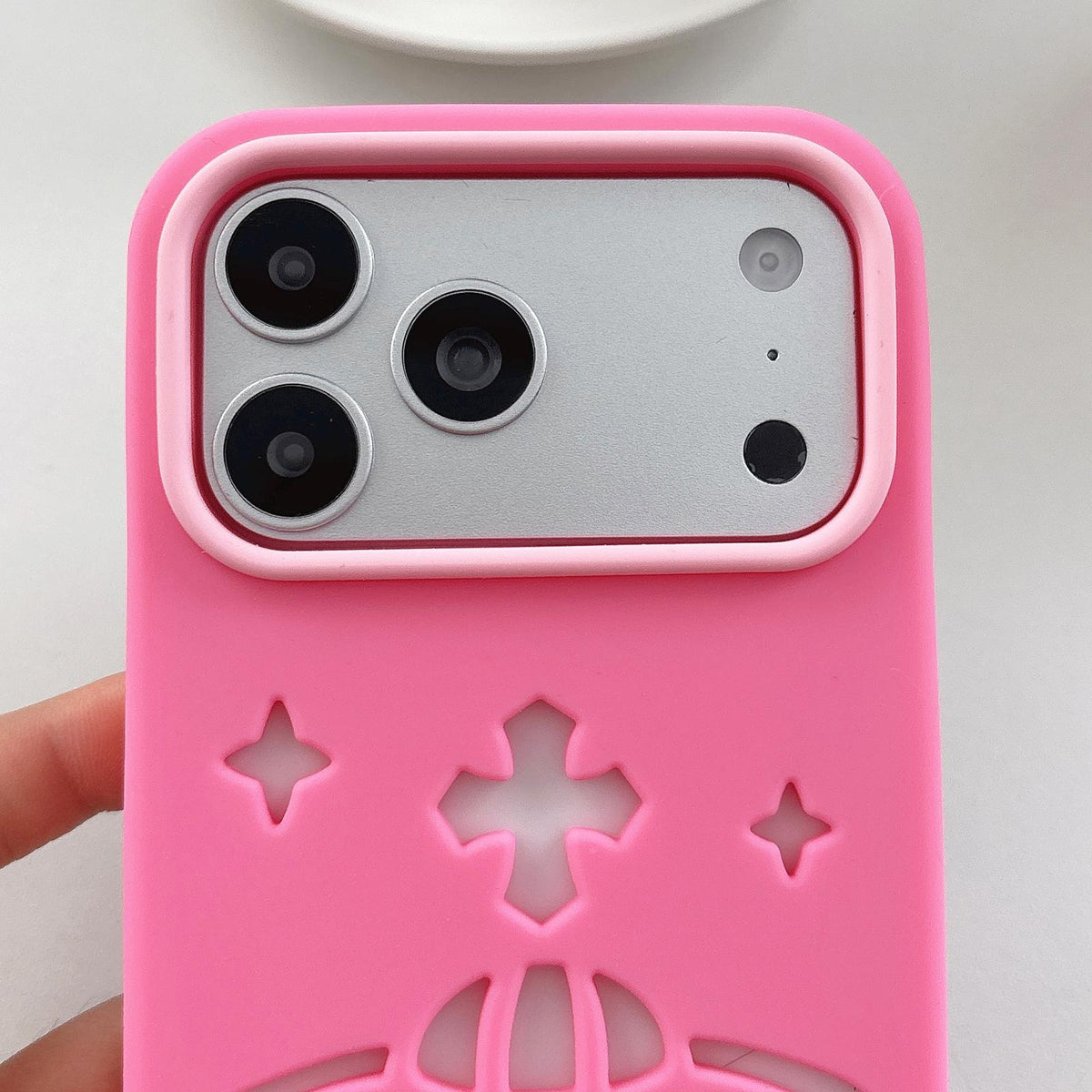 For iPhone 15 Pro Max Spacecraft Embossed Design Silicone Phone Case - Pink - EDA009991104A