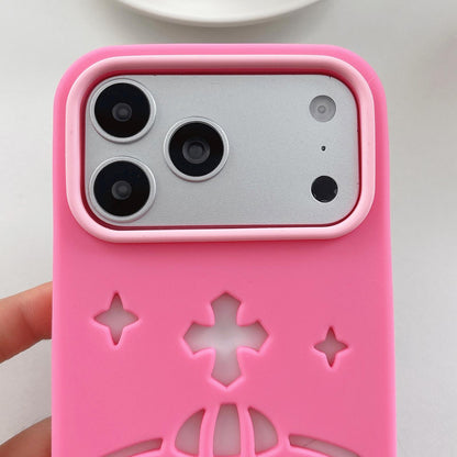 For iPhone 13 Pro Max Spacecraft Embossed Design Silicone Phone Case - Pink - EDA009991102A