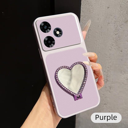 For Infinix Hot 30 5G Lambskin Series Skin Feel Shockproof Phone Case with Heart Mirror Holder - Purple - EDA009991402B