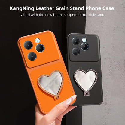 For Infinix Hot 40 Lambskin Series Skin Feel Shockproof Phone Case with Heart Mirror Holder - Black - EDA009991405C