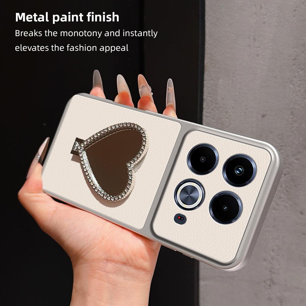 For Infinix Note 40 Lambskin Series Skin Feel Shockproof Phone Case with Heart Mirror Holder - Pink - EDA009991415A