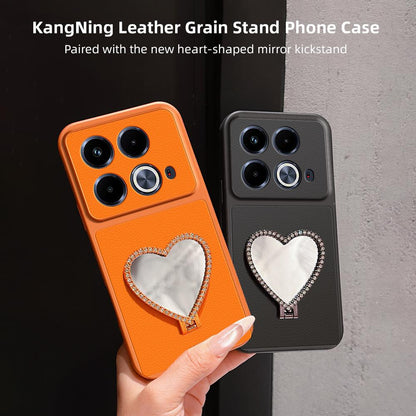 For Infinix Note 40 Lambskin Series Skin Feel Shockproof Phone Case with Heart Mirror Holder - Purple - EDA009991415B