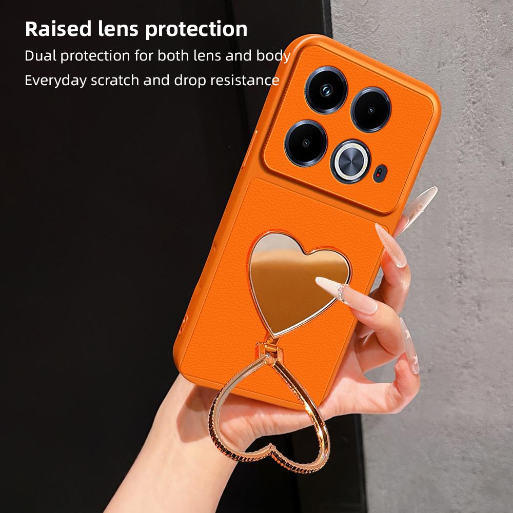 For Infinix Note 40 Lambskin Series Skin Feel Shockproof Phone Case with Heart Mirror Holder - Purple - EDA009991415B