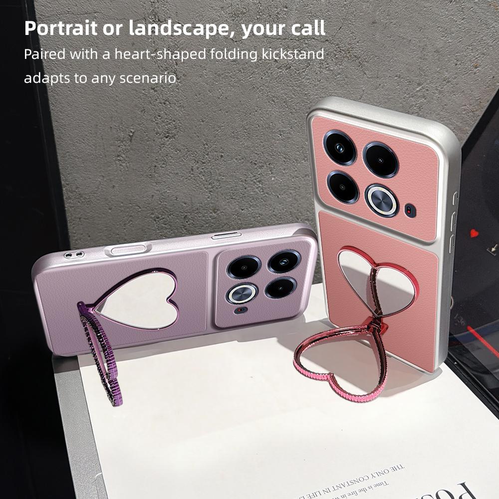 For Infinix Note 40 Lambskin Series Skin Feel Shockproof Phone Case with Heart Mirror Holder - Silver - EDA009991415D
