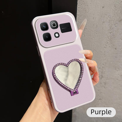 For Infinix Note 60 5G Lambskin Series Skin Feel Shockproof Phone Case with Heart Mirror Holder - Purple - EDA009991421B