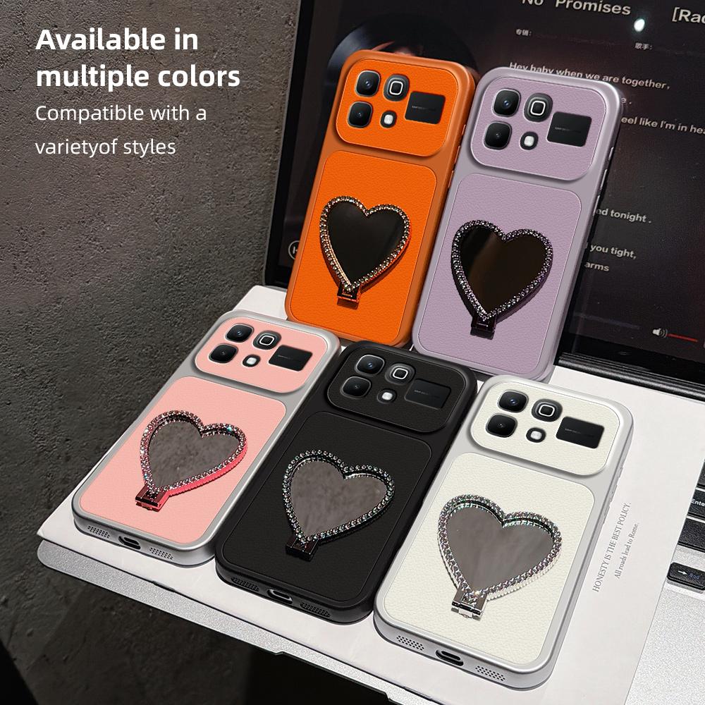 For Infinix Note 60 5G Lambskin Series Skin Feel Shockproof Phone Case with Heart Mirror Holder - Purple - EDA009991421B