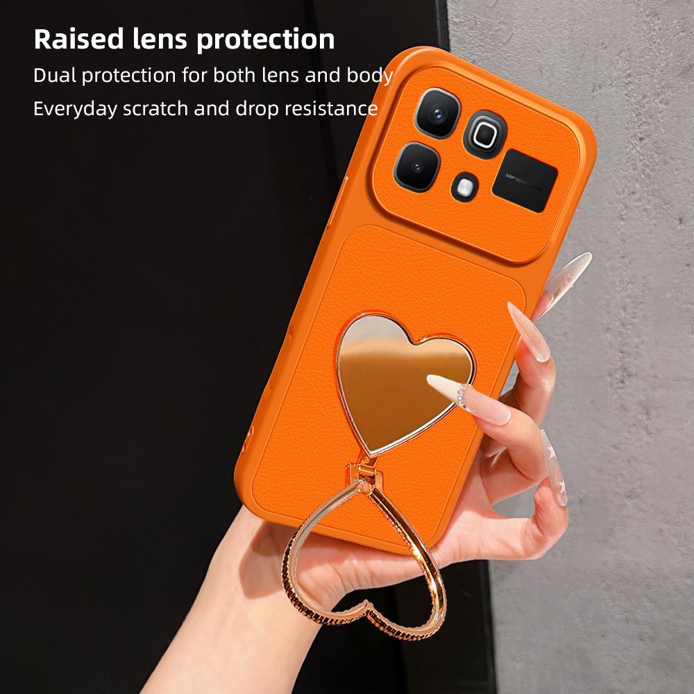 For Infinix Note 60 5G Lambskin Series Skin Feel Shockproof Phone Case with Heart Mirror Holder - Purple - EDA009991421B