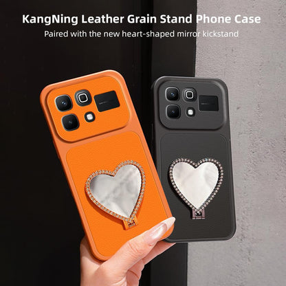 For Infinix Note 60 5G Lambskin Series Skin Feel Shockproof Phone Case with Heart Mirror Holder - Silver - EDA009991421D