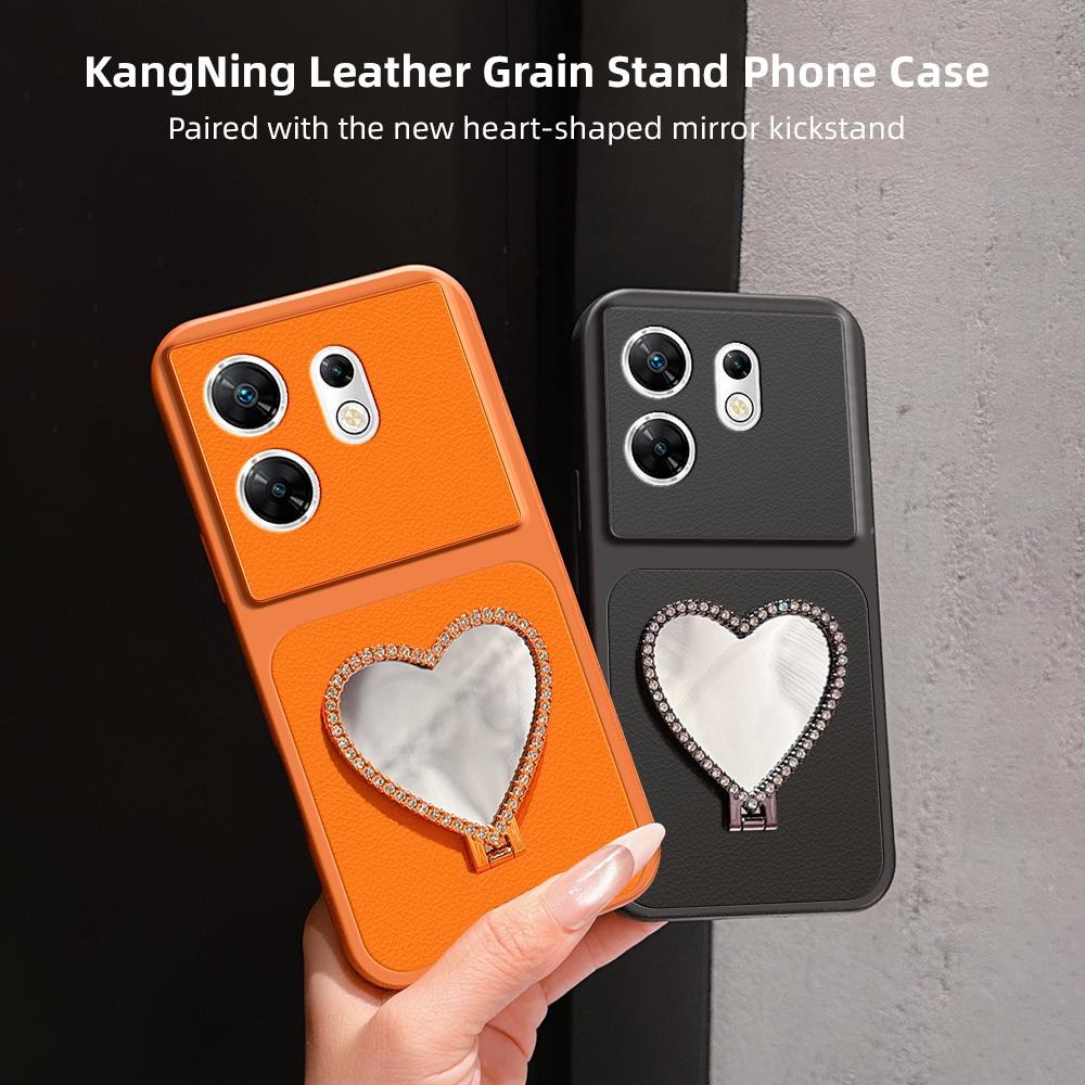 For Infinix Zero 30 4G Lambskin Series Skin Feel Shockproof Phone Case with Heart Mirror Holder - Purple - EDA009991430B