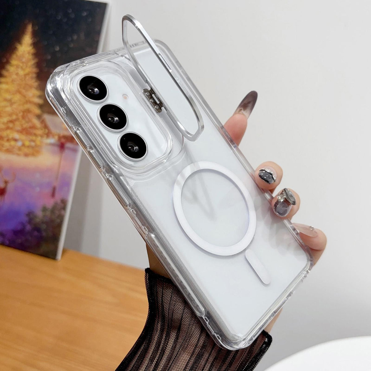For Galaxy S25 5G Crystal Clear Camera Lens Holder Magnetic Phone Case - Transparent - EDA009991504D