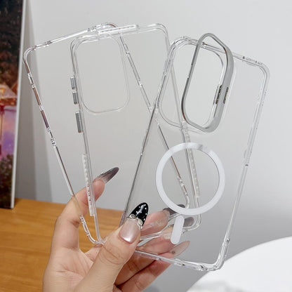 For Galaxy S25 5G Crystal Clear Camera Lens Holder Magnetic Phone Case - Pink - EDA009991504A
