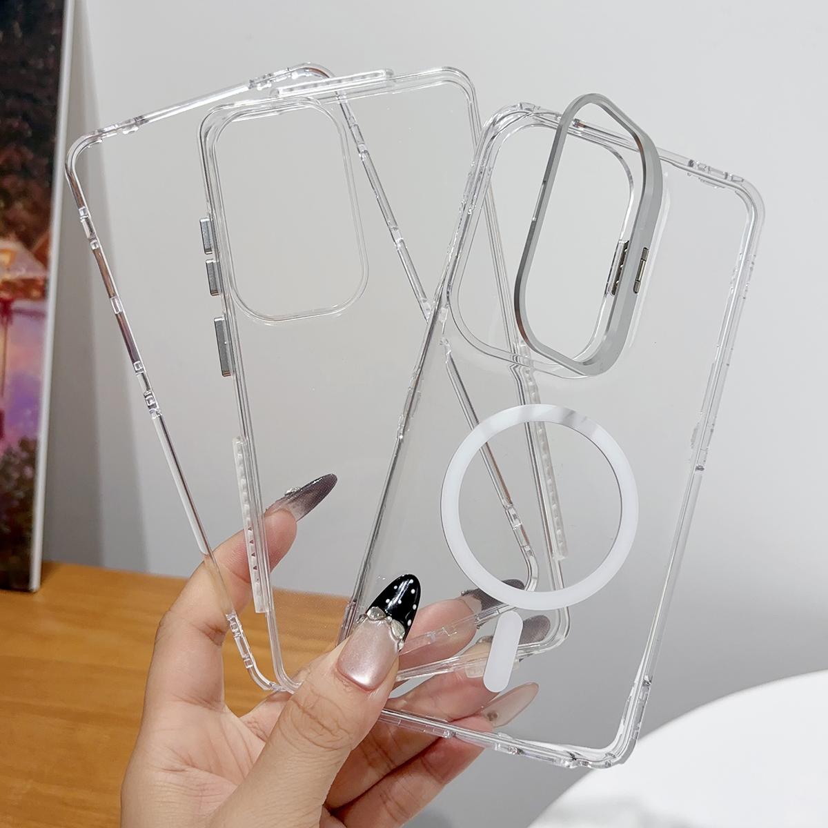 For Galaxy S26 5G Crystal Clear Camera Lens Holder Magnetic Phone Case - Pink - EDA009991502A