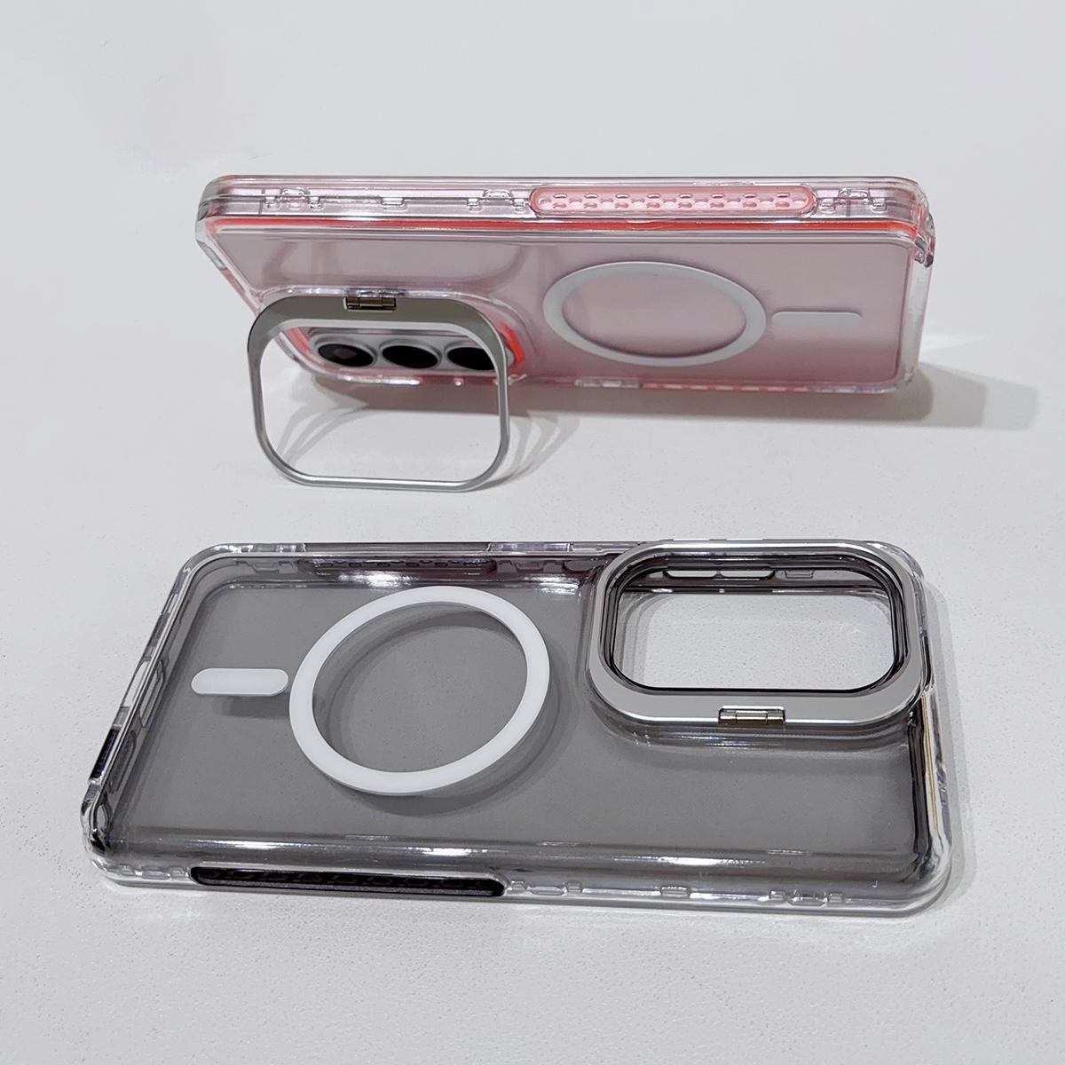 For Galaxy A37 5G Crystal Clear Camera Lens Holder Magnetic Phone Case - Pink - EDA009991706A