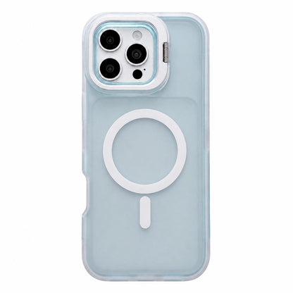 For iPhone 16 Pro Skin Feel Frosted Camera Lens Holder Magnetic Phone Case - Blue - EDA009991806A