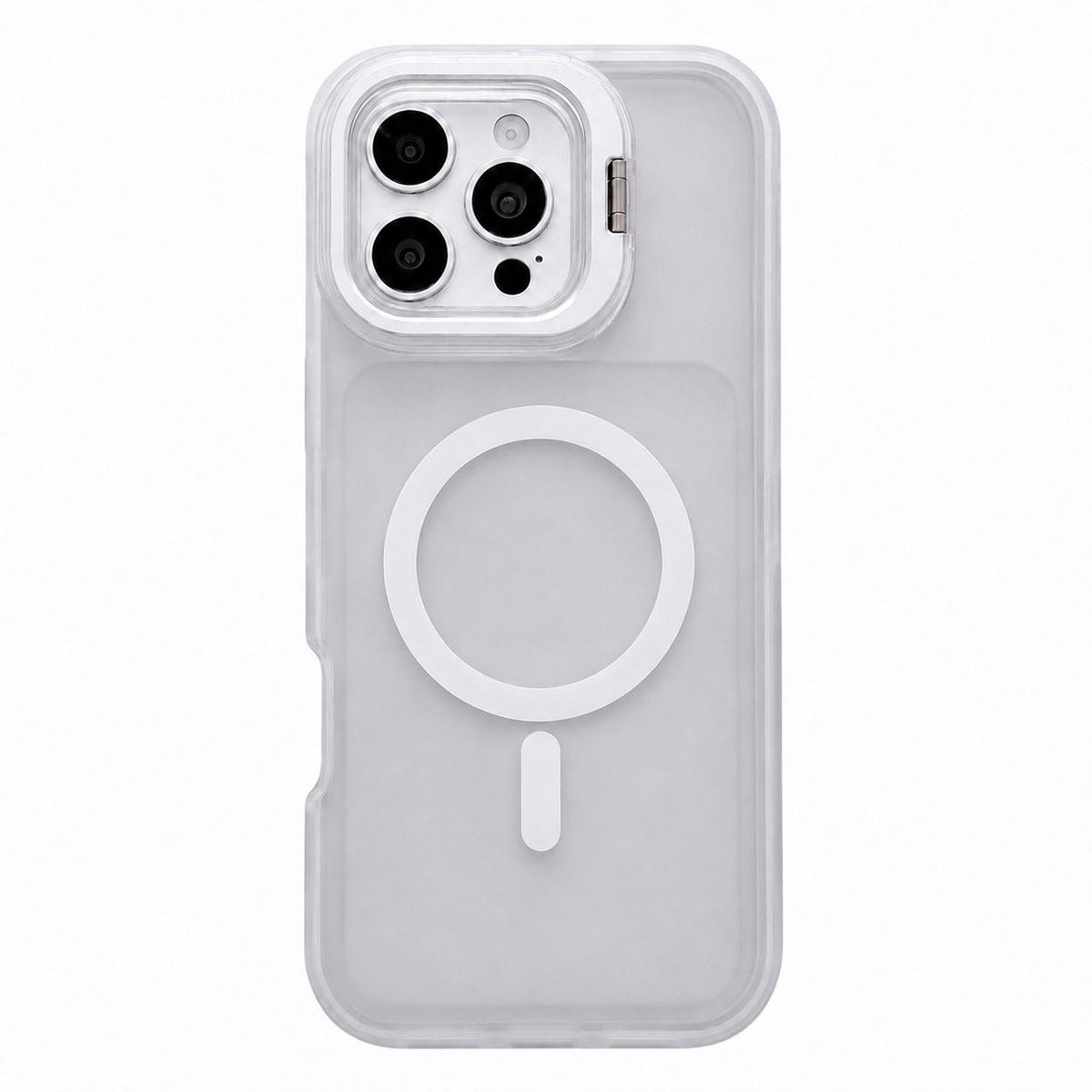 For iPhone 16 Pro Skin Feel Frosted Camera Lens Holder Magnetic Phone Case - White - EDA009991806D