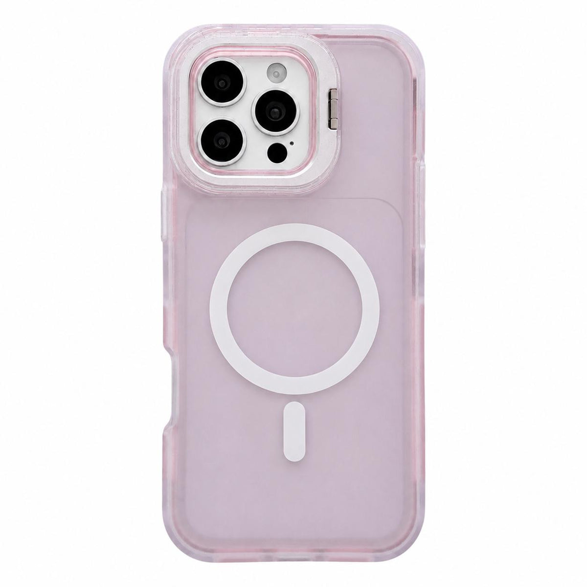 For iPhone 16 Pro Skin Feel Frosted Camera Lens Holder Magnetic Phone Case - Pink - EDA009991806E