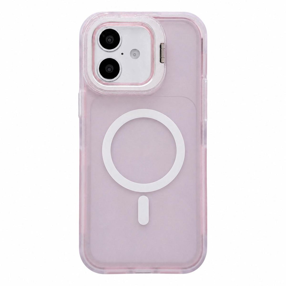 For iPhone 16 Skin Feel Frosted Camera Lens Holder Magnetic Phone Case - Pink - EDA009991808E