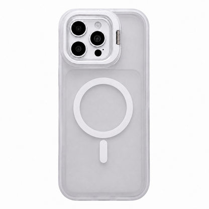 For iPhone 15 Pro Max Skin Feel Frosted Camera Lens Holder Magnetic Phone Case - White - EDA009991809D