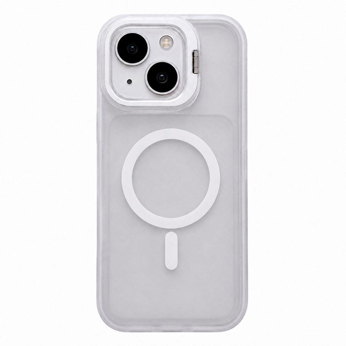 For iPhone 14 Plus Skin Feel Frosted Camera Lens Holder Magnetic Phone Case - White - EDA009991815D