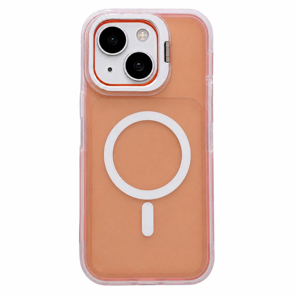 For iPhone 14 Plus Skin Feel Frosted Camera Lens Holder Magnetic Phone Case - Orange - EDA009991815F