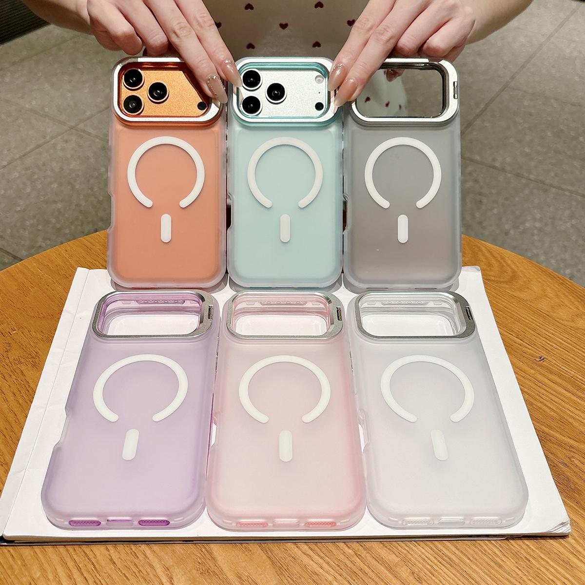 For iPhone 15 Plus Skin Feel Frosted Camera Lens Holder Magnetic Phone Case - Pink - EDA009991811E