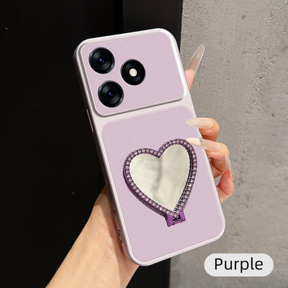 For Tecno Spark 10 Lambskin Series Skin Feel Shockproof Phone Case with Heart Mirror Holder - Purple - EDA009992003B