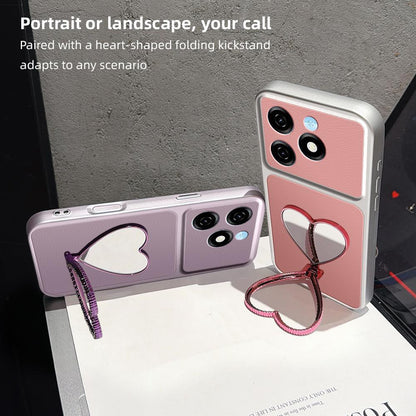 For Tecno Spark 20 Lambskin Series Skin Feel Shockproof Phone Case with Heart Mirror Holder - Orange - EDA009992005E