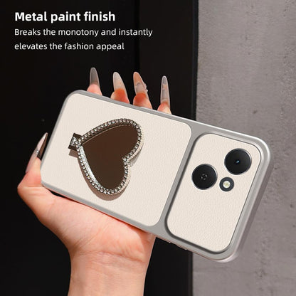 For Tecno Spark 40C Lambskin Series Skin Feel Shockproof Phone Case with Heart Mirror Holder - Black - EDA009992007C