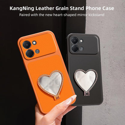 For Tecno Spark Go 3 Lambskin Series Skin Feel Shockproof Phone Case with Heart Mirror Holder - Purple - EDA009992010B