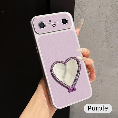 For Tecno Spark Slim Lambskin Series Skin Feel Shockproof Phone Case with Heart Mirror Holder - Purple - EDA009992011B
