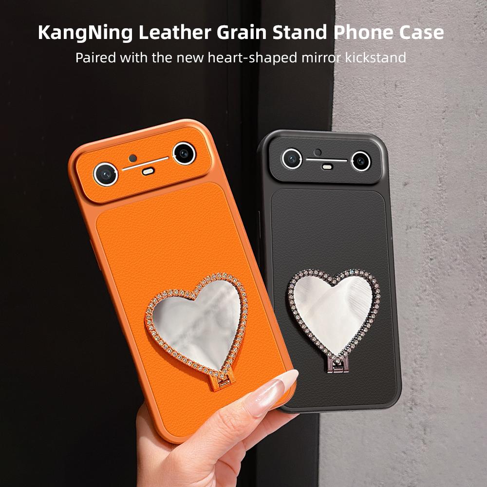 For Tecno Spark Slim Lambskin Series Skin Feel Shockproof Phone Case with Heart Mirror Holder - Black - EDA009992011C