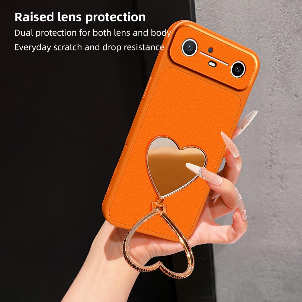 For Tecno Spark Slim Lambskin Series Skin Feel Shockproof Phone Case with Heart Mirror Holder - Black - EDA009992011C