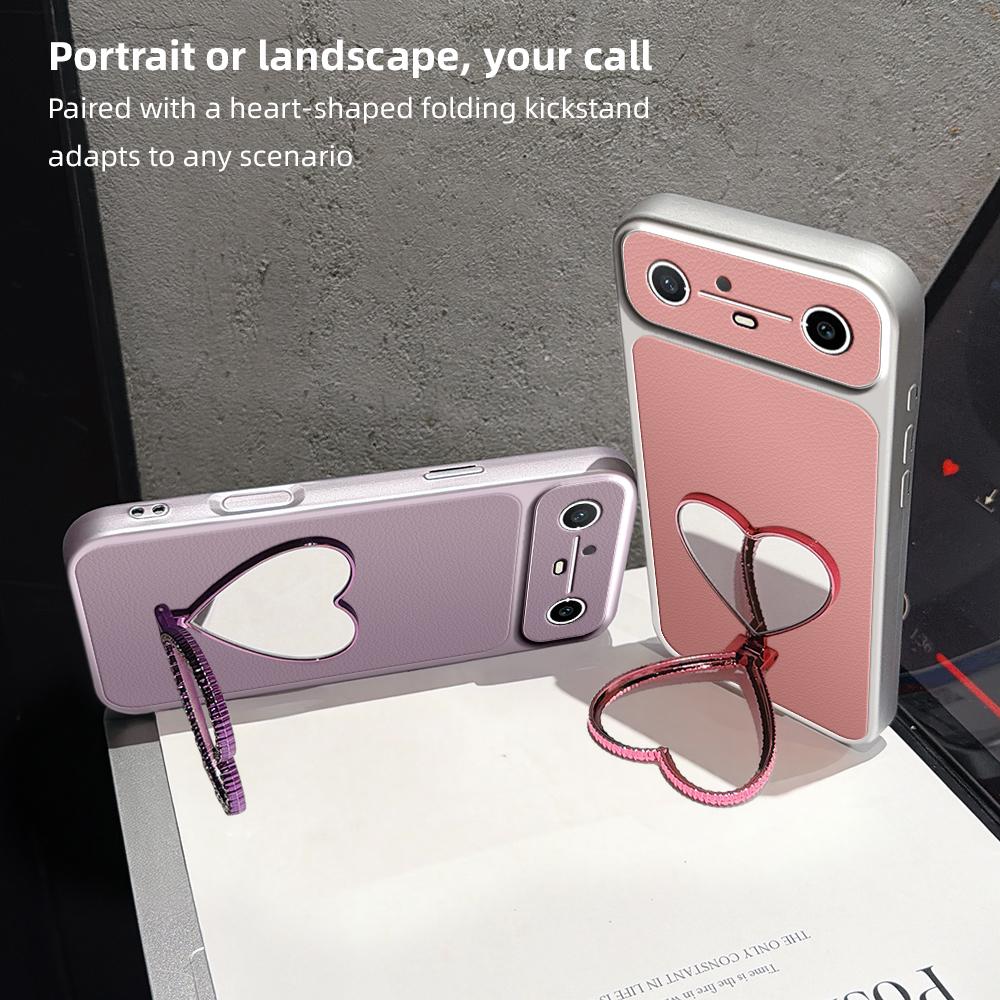 For Tecno Spark Slim Lambskin Series Skin Feel Shockproof Phone Case with Heart Mirror Holder - Black - EDA009992011C
