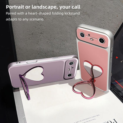 For Tecno Spark Slim Lambskin Series Skin Feel Shockproof Phone Case with Heart Mirror Holder - Black - EDA009992011C