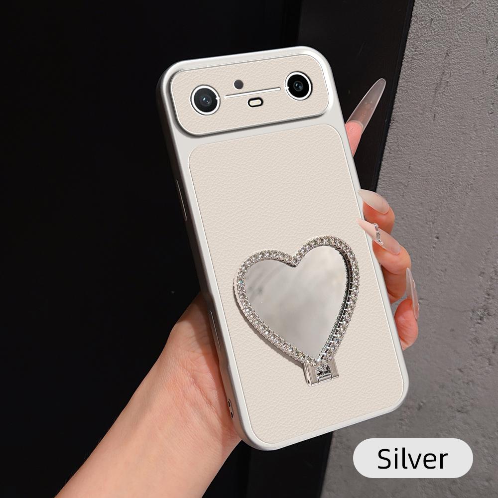 For Tecno Spark Slim Lambskin Series Skin Feel Shockproof Phone Case with Heart Mirror Holder - Silver - EDA009992011D