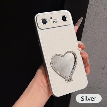 For Tecno Spark Slim Lambskin Series Skin Feel Shockproof Phone Case with Heart Mirror Holder - Silver - EDA009992011D