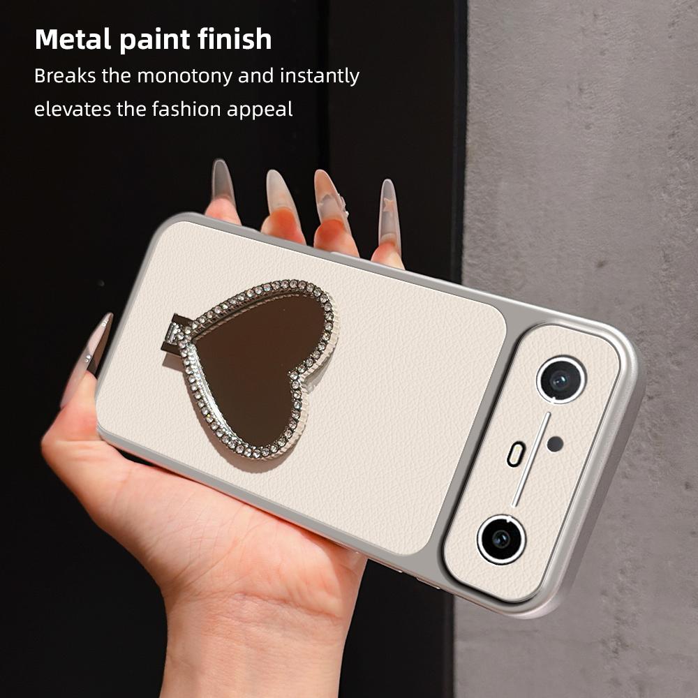 For Tecno Spark Slim Lambskin Series Skin Feel Shockproof Phone Case with Heart Mirror Holder - Silver - EDA009992011D