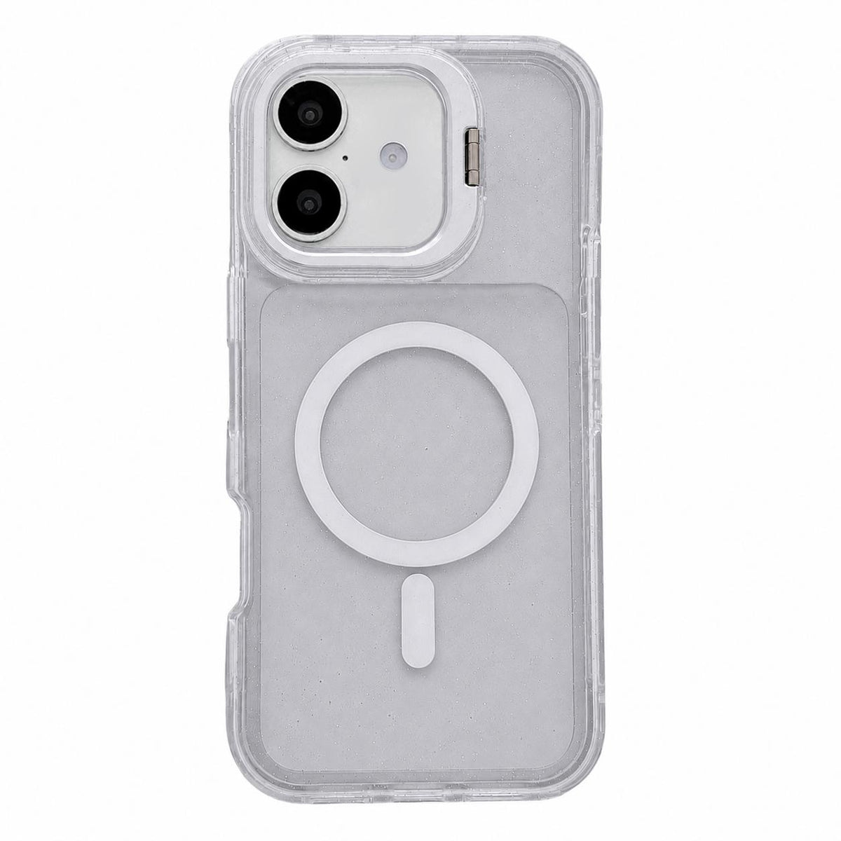For iPhone 17 Crystal Clear Glitter Camera Lens Holder Magnetic Phone Case - Transparent - EDA009992203A