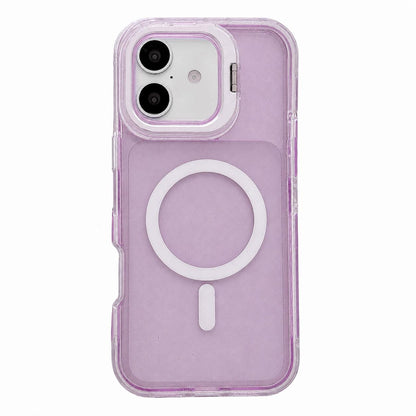 For iPhone 17 Crystal Clear Glitter Camera Lens Holder Magnetic Phone Case - Purple - EDA009992203C