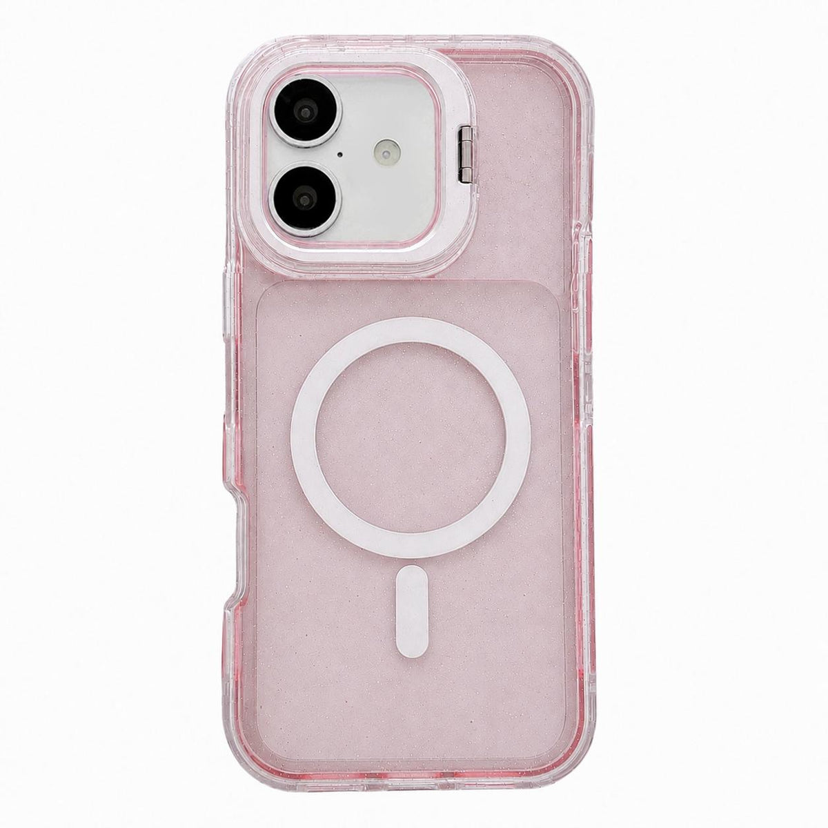 For iPhone 17 Crystal Clear Glitter Camera Lens Holder Magnetic Phone Case - Pink - EDA009992203D
