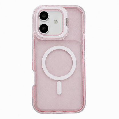For iPhone 17 Crystal Clear Glitter Camera Lens Holder Magnetic Phone Case - Pink - EDA009992203D