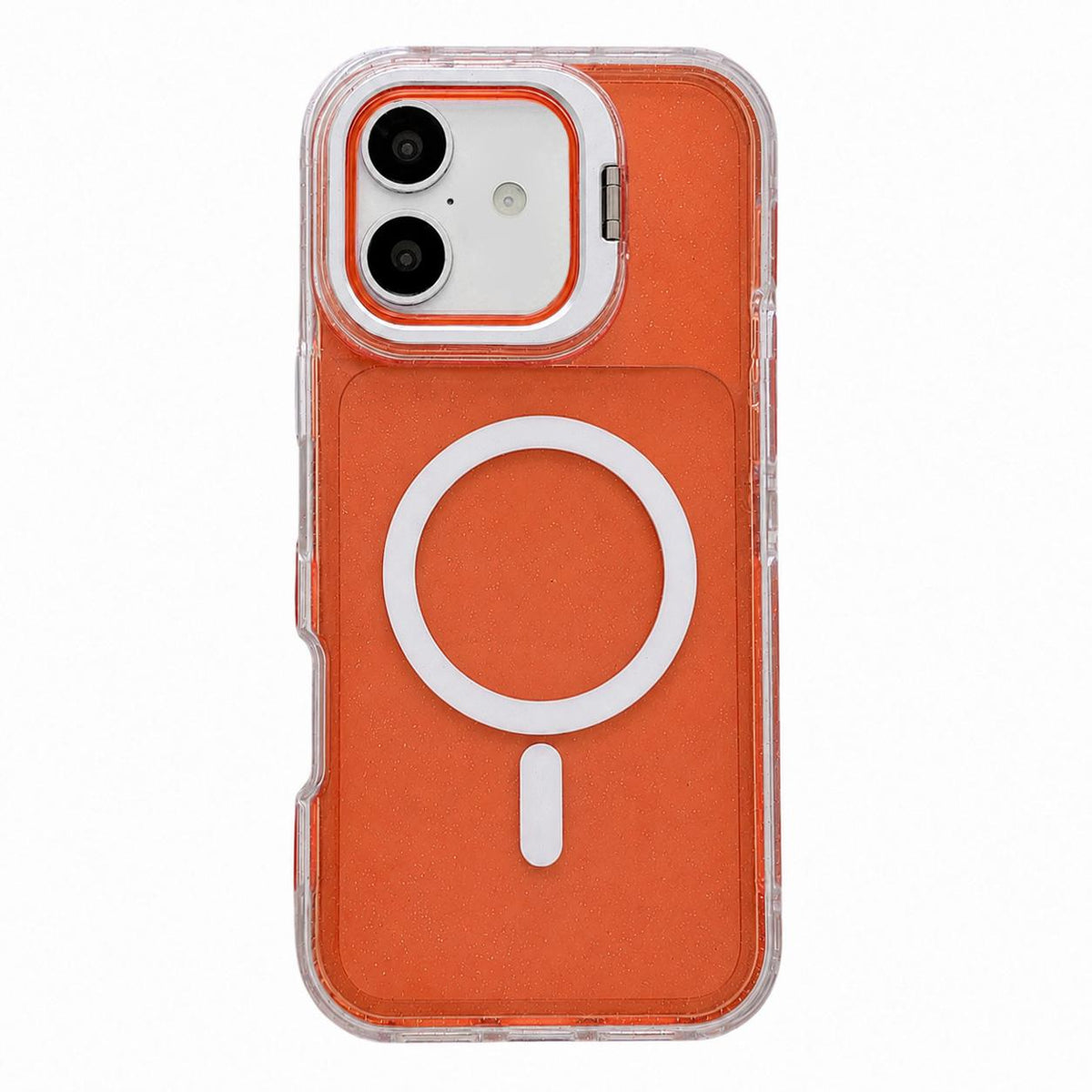For iPhone 17 Crystal Clear Glitter Camera Lens Holder Magnetic Phone Case - Orange - EDA009992203E