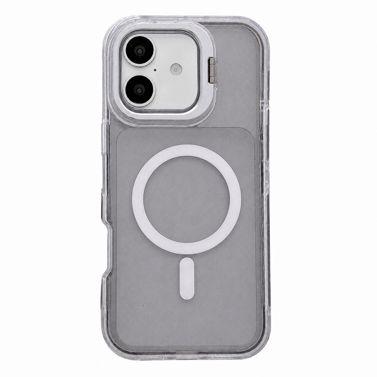 For iPhone 17 Crystal Clear Glitter Camera Lens Holder Magnetic Phone Case - Black - EDA009992203F